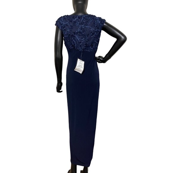 Connected Women’s Petite Soutache Faux-Wrap Gown Navy NWT - Picture 2 of 6